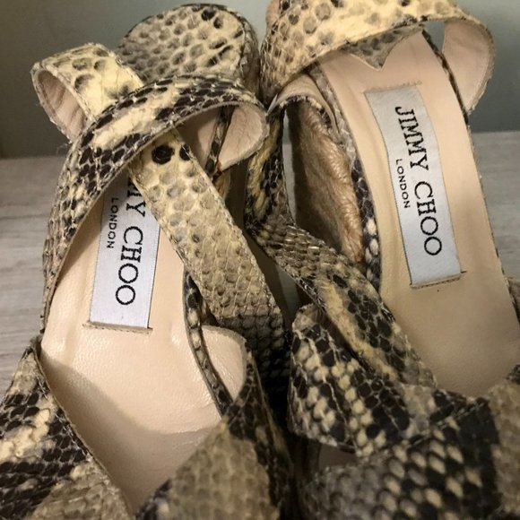JIMMY CHOO NATURAL PYTHON SNAKE SKIN PLATFORM SANDALS SIZE 5 - Picture 3 of 8